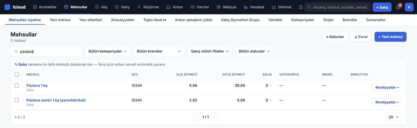 Məhsullar — istehsaldan sonra qalıq və maya avtomatik yeniləndi