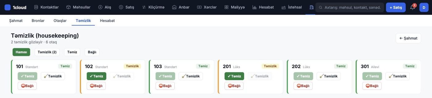 Təmizlik — otaq statusları