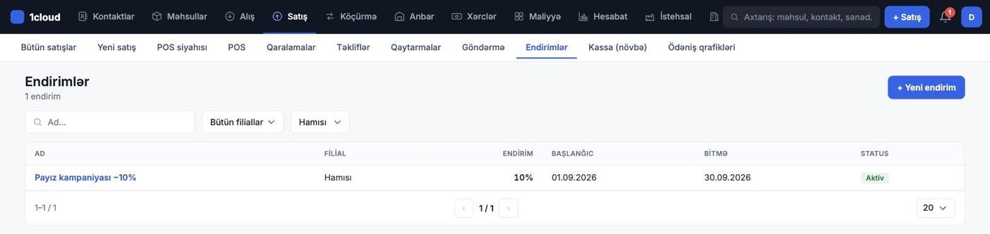 Endirimlər — kampaniyalar tarixlərlə