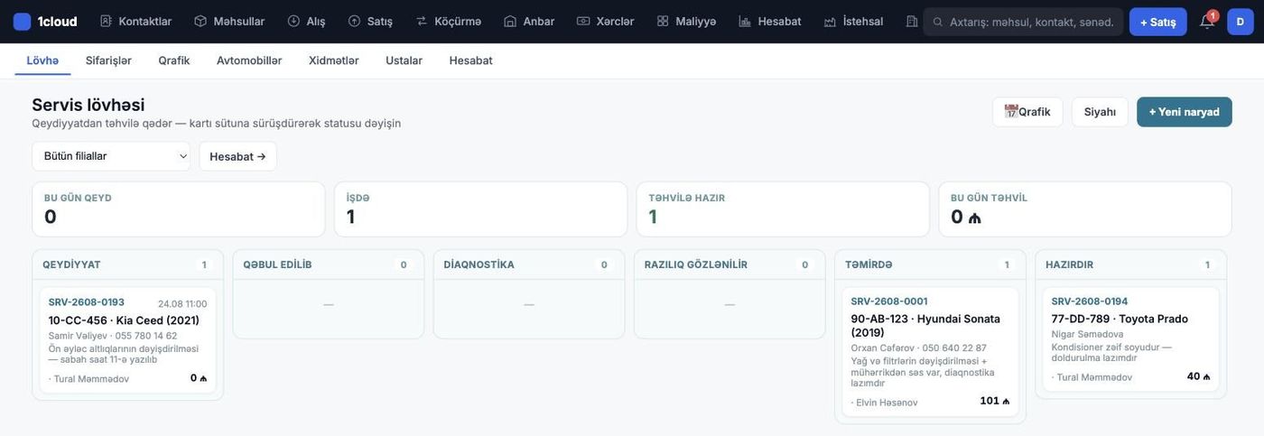 Servis lövhəsi — naryadlar statuslar üzrə