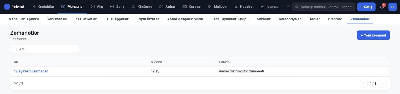 Zəmanətlər — müddətlər bir siyahıda