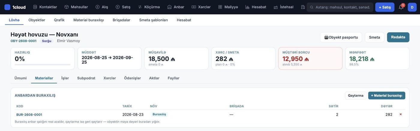 Material buraxılışı — anbardan obyektə