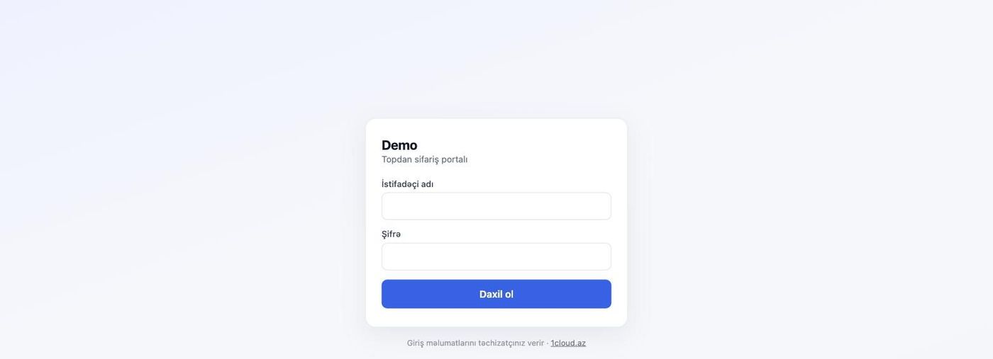 B2B portal — müştəri öz loginlə daxil olur